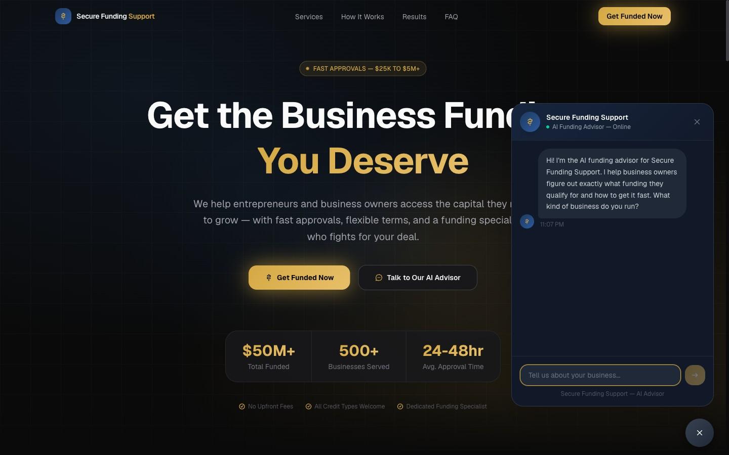 Secure Funding Support homepage, business funding for entrepreneurs