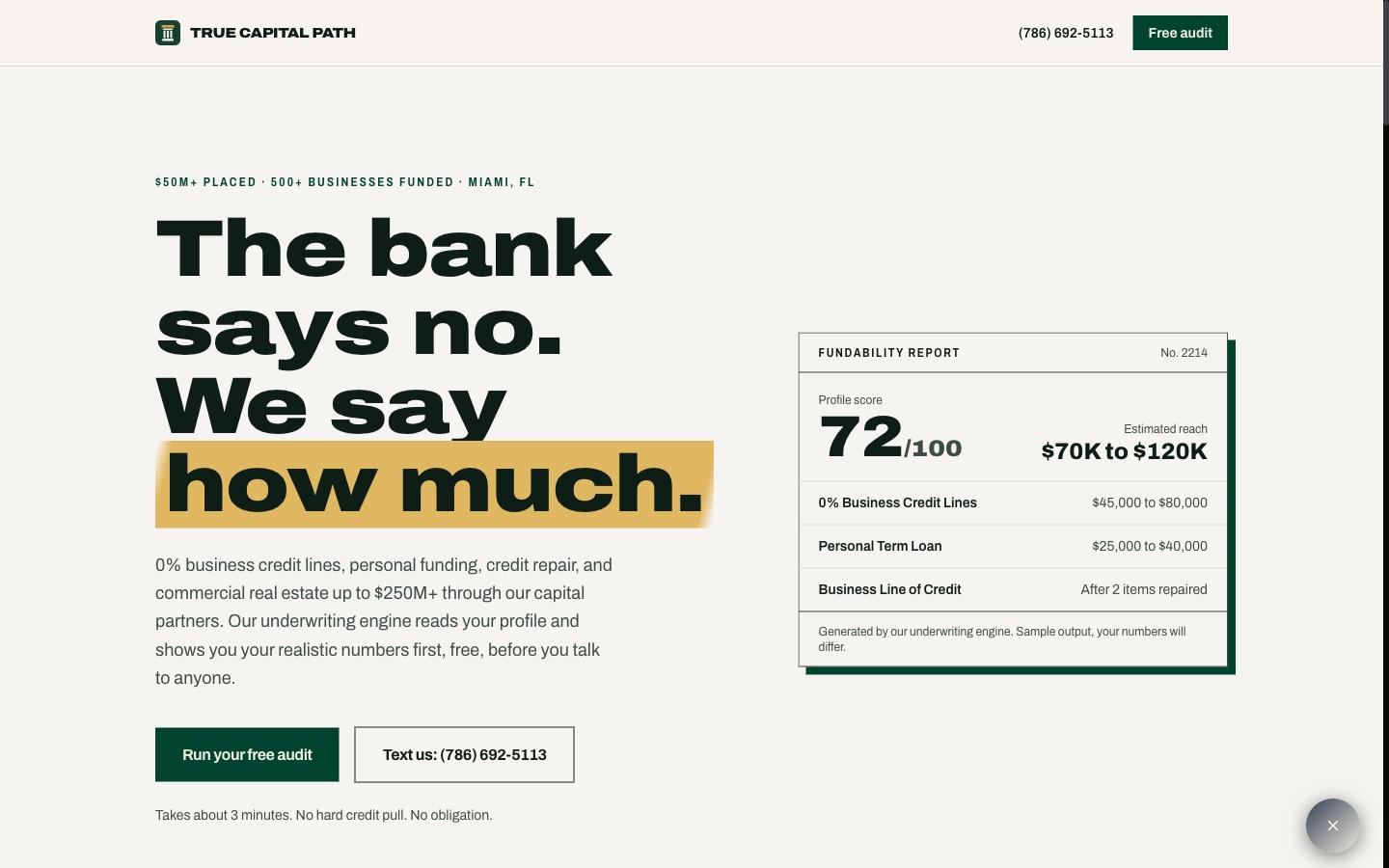True Capital Path homepage, business funding for entrepreneurs