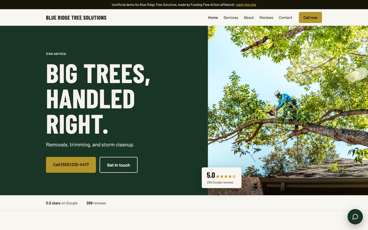 A website generated by the factory for a tree service company